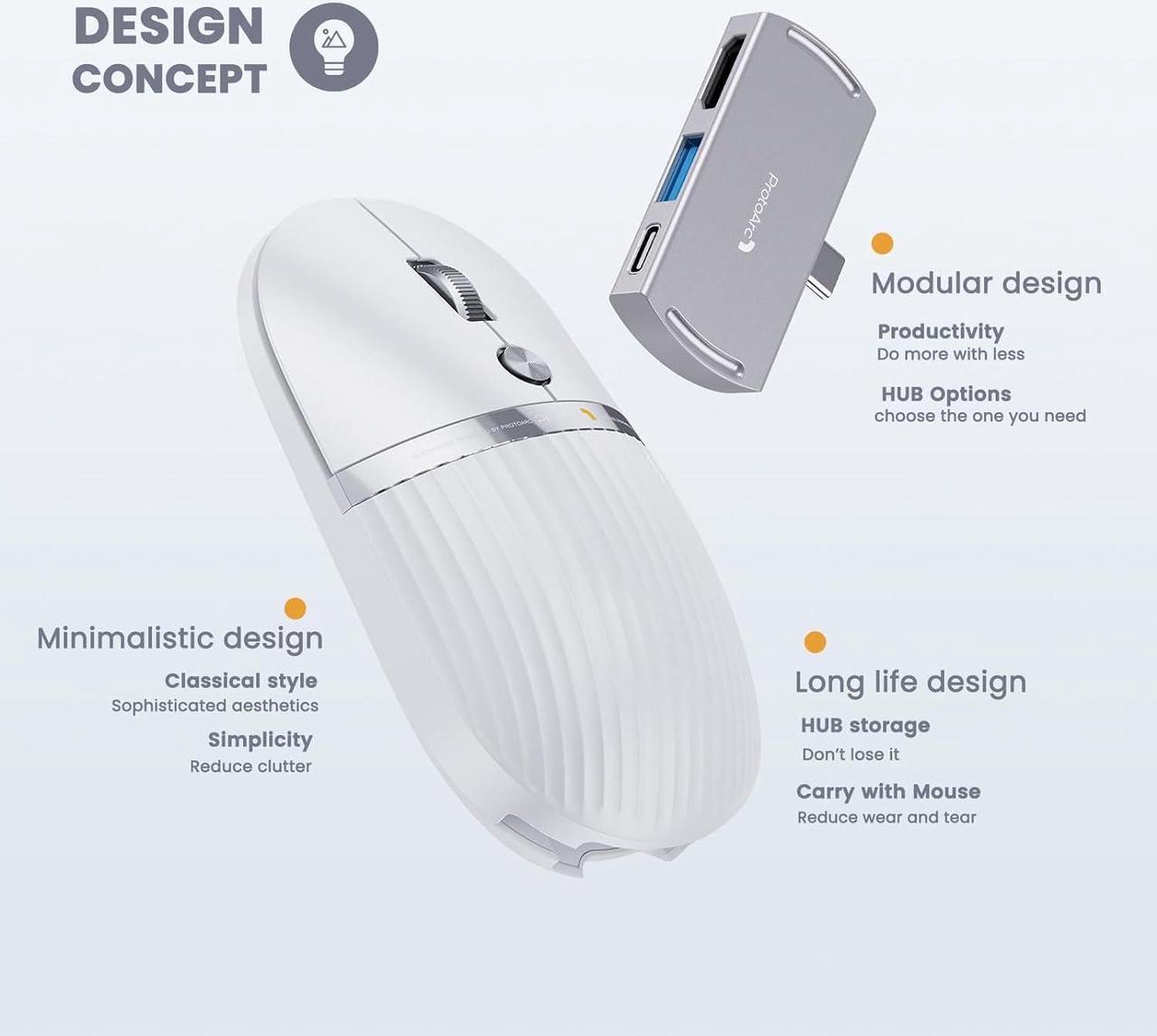 Alt view image 3 of 7 - ProtoArc USB C Wireless Bluetooth Mouse, Multi-Device HubMouse with Type C Hub Portable Silent Rechargeable Computer Laptop Mouse for iPad, PC, Tablet, MacBook, Surface Pro-Silver