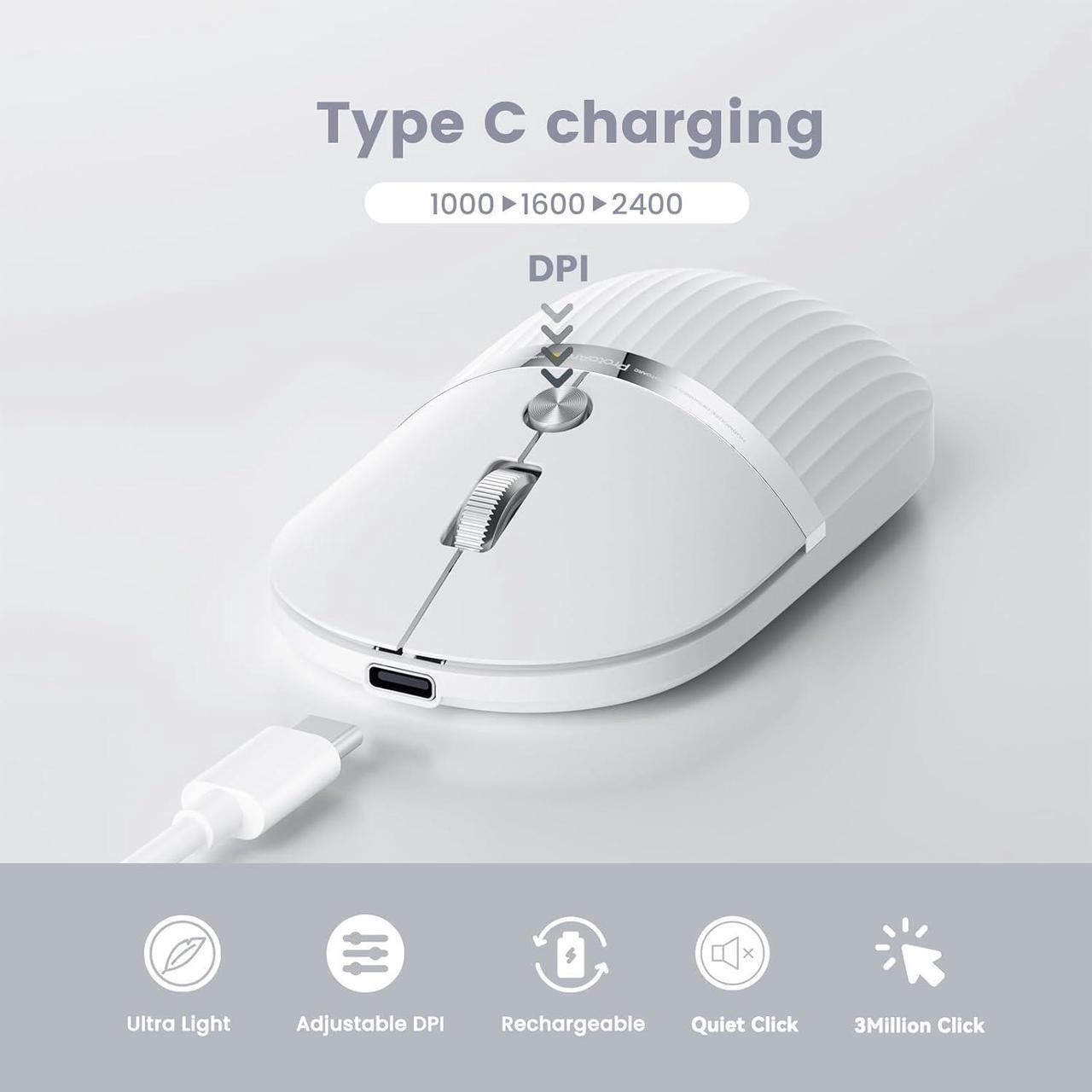 Alt view image 4 of 7 - ProtoArc USB C Wireless Bluetooth Mouse, Multi-Device HubMouse with Type C Hub Portable Silent Rechargeable Computer Laptop Mouse for iPad, PC, Tablet, MacBook, Surface Pro-Silver