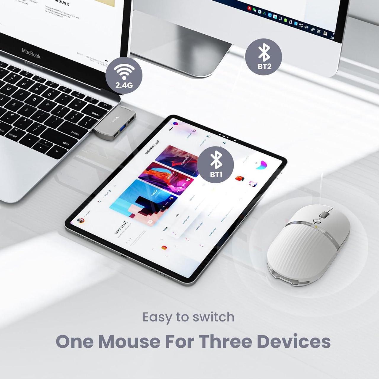 Alt view image 5 of 7 - ProtoArc USB C Wireless Bluetooth Mouse, Multi-Device HubMouse with Type C Hub Portable Silent Rechargeable Computer Laptop Mouse for iPad, PC, Tablet, MacBook, Surface Pro-Silver