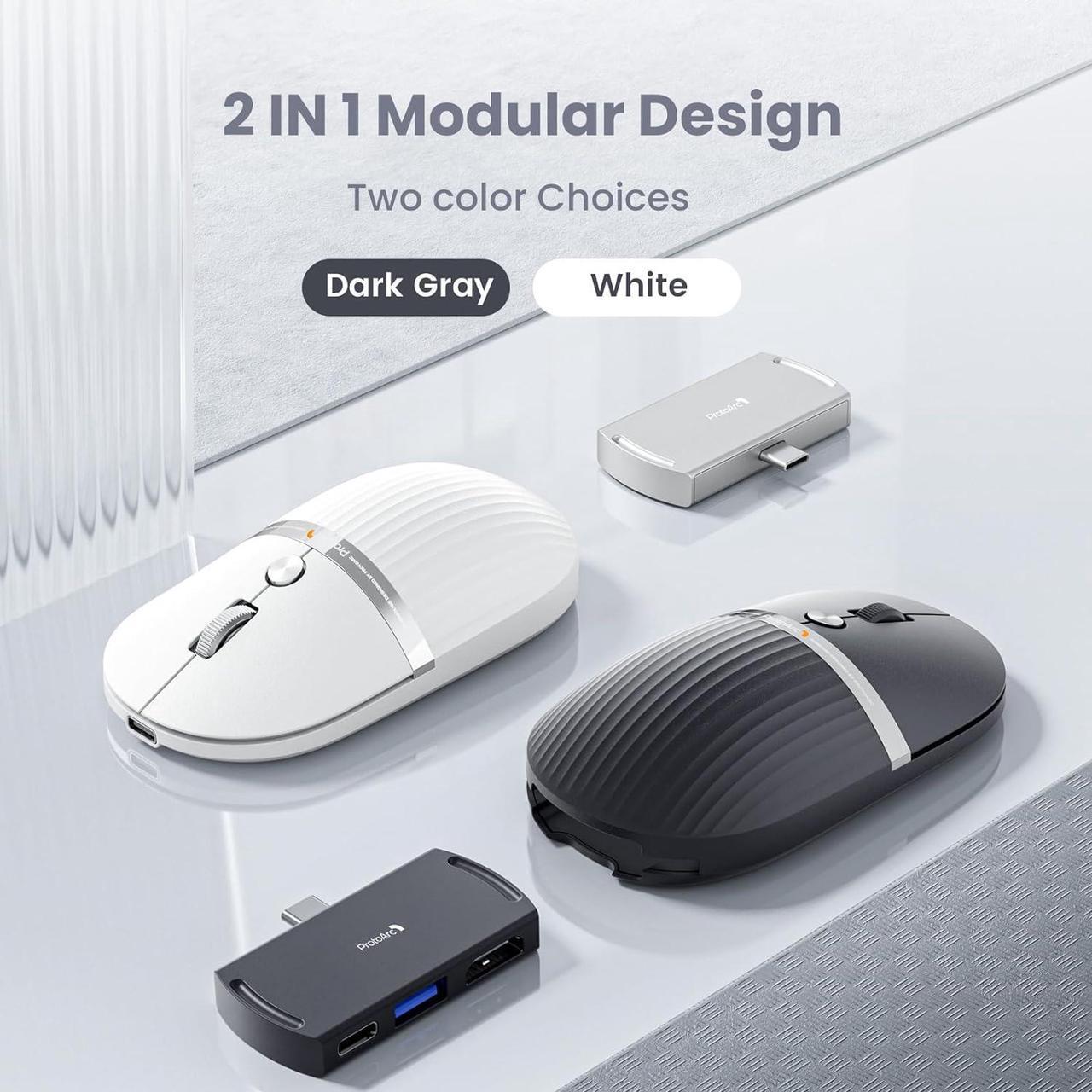 Alt view image 6 of 7 - ProtoArc USB C Wireless Bluetooth Mouse, Multi-Device HubMouse with Type C Hub Portable Silent Rechargeable Computer Laptop Mouse for iPad, PC, Tablet, MacBook, Surface Pro-Silver
