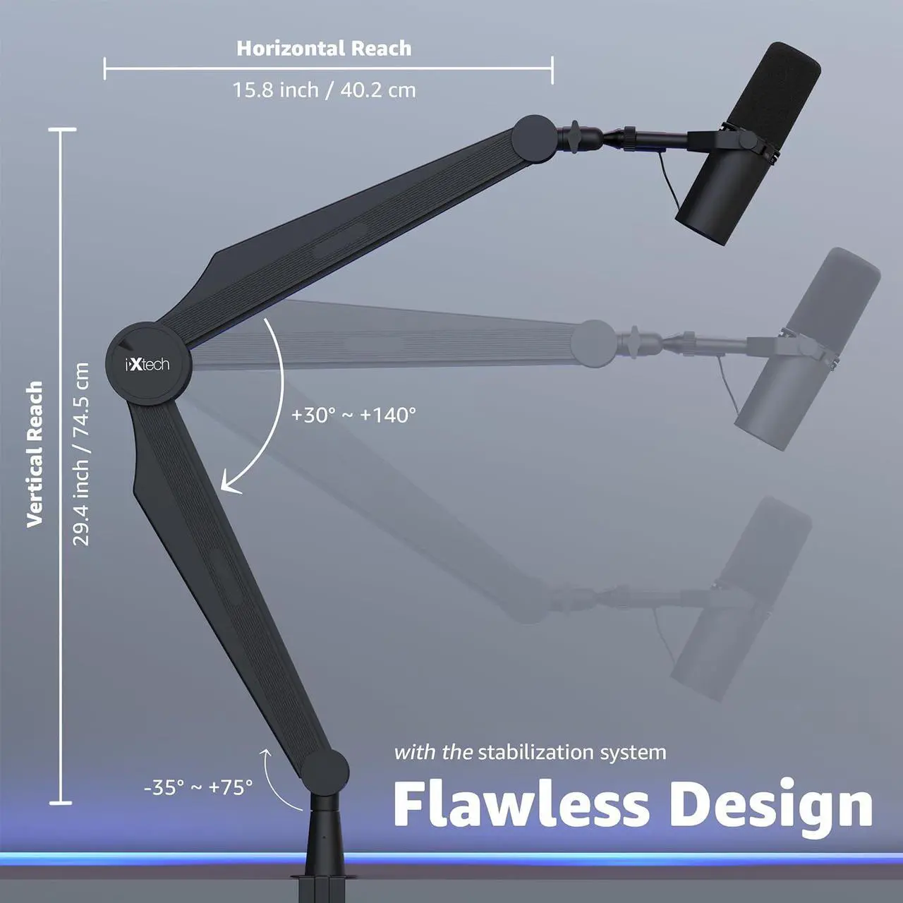Alt view image 7 of 7 - IXTECH Microphone Boom Arm Mic Arm for Blue Yeti Shure Sm7b Hyperx QuadCast Rode At2020 and Fifine Mic Stand for Gaming Podcasting and Streaming CAPTAIN Model
