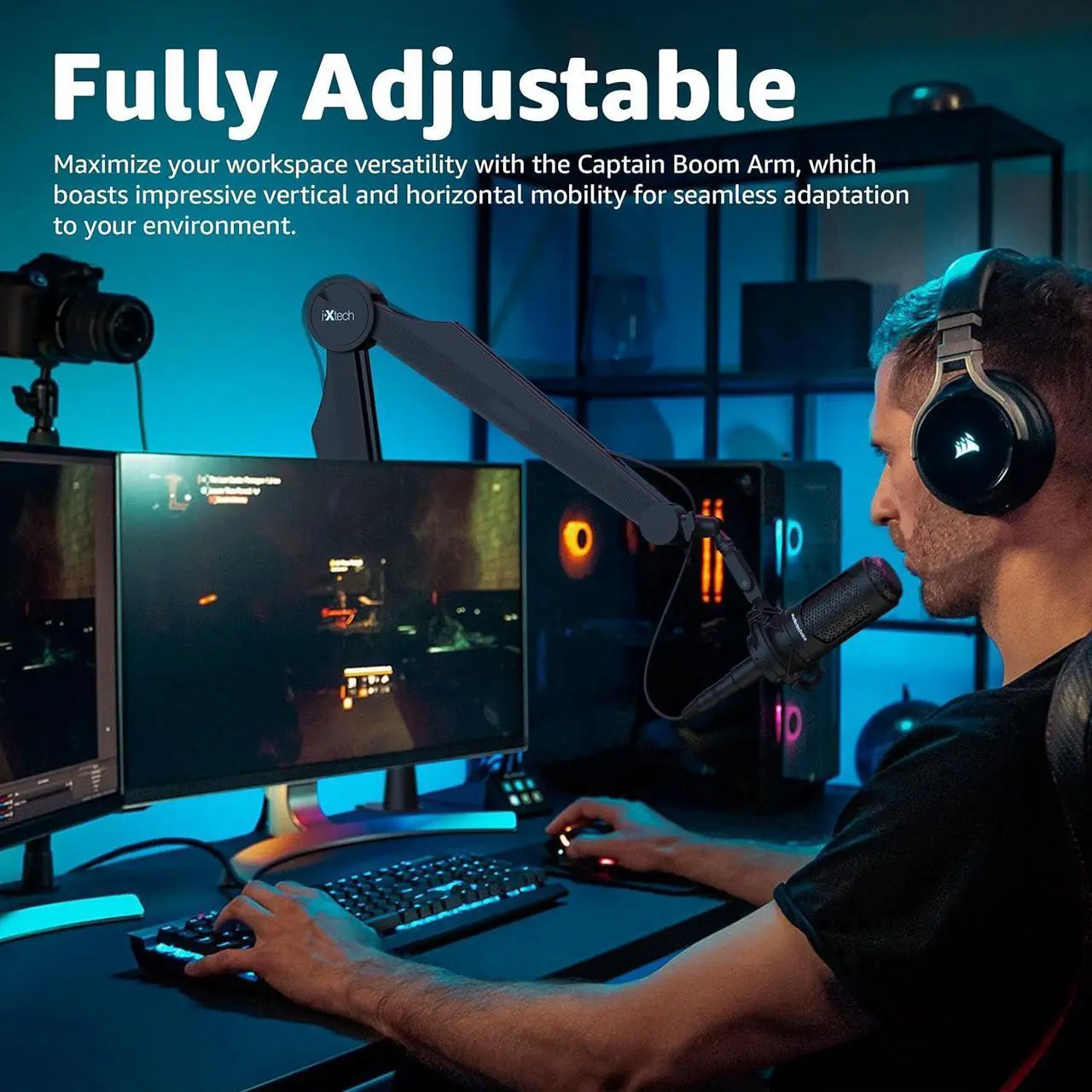 Alt view image 5 of 7 - IXTECH Microphone Boom Arm Mic Arm for Blue Yeti Shure Sm7b Hyperx QuadCast Rode At2020 and Fifine Mic Stand for Gaming Podcasting and Streaming CAPTAIN Model