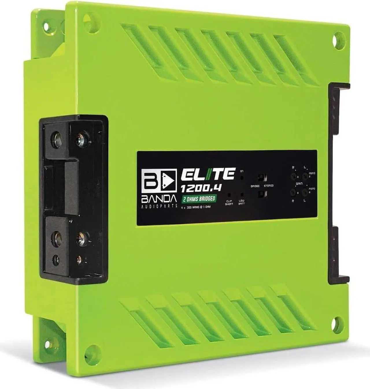 Alt view image 2 of 2 - 1200.4 1 ohms Four Channel 300 Watts Max @ 2 Ohm Car Audio Amplifier w/Highpass Filter and Low Pass Filter GREEN
