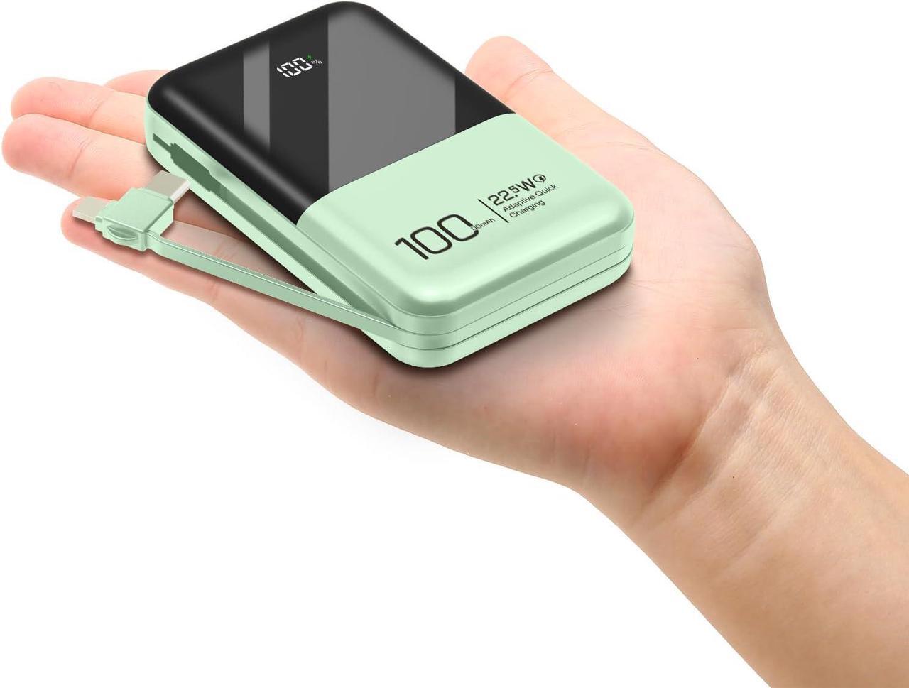 Alt view image 7 of 7 - JONKUU Mini Power Bank 10000mAh with Built in Cables 22.5W PD USB C Ultra-Fast Large Capacity Portable Charger Compatible with iPhone Samsung Huawei iPad and More (Green)