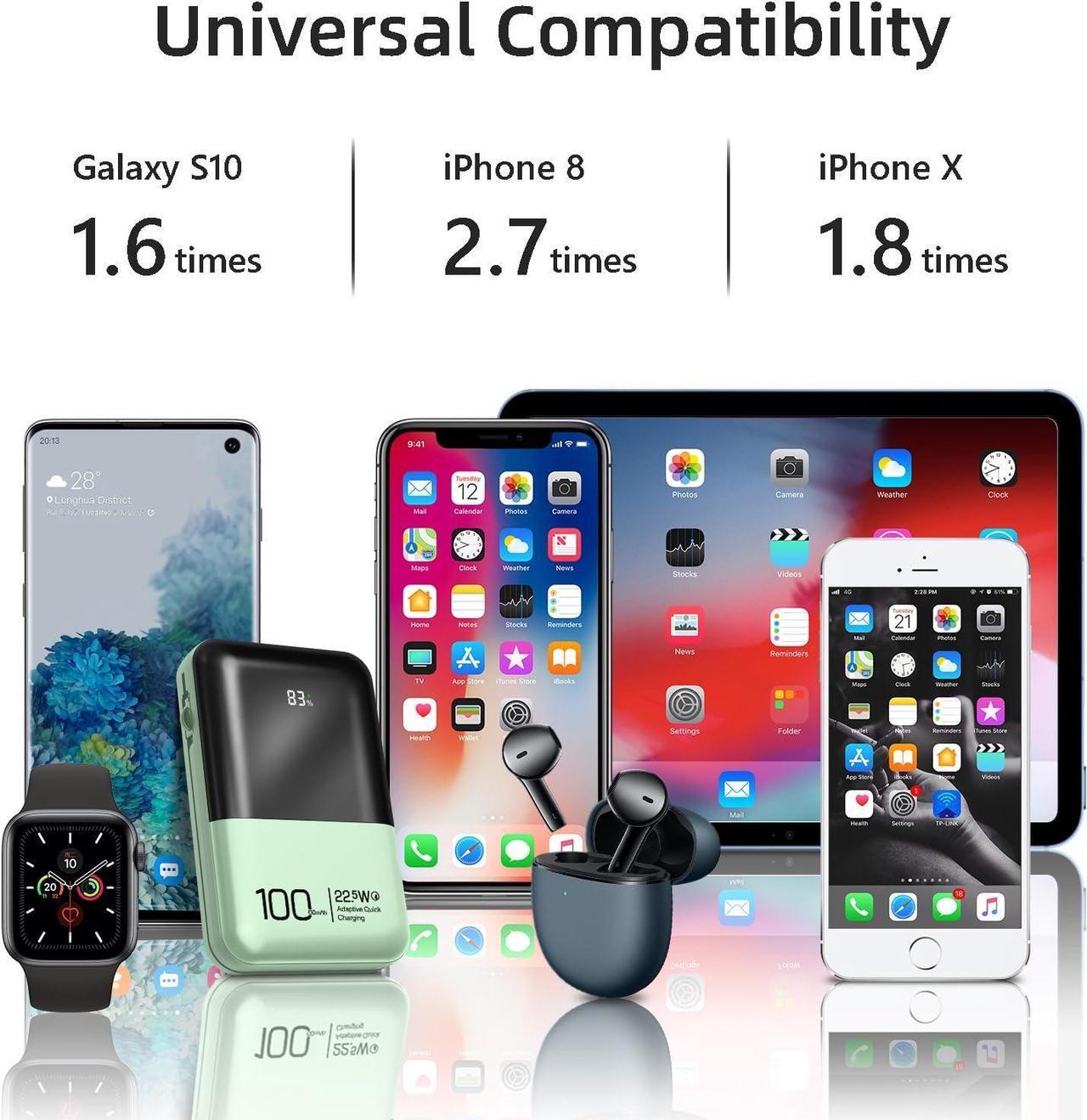 Alt view image 4 of 7 - JONKUU Mini Power Bank 10000mAh with Built in Cables 22.5W PD USB C Ultra-Fast Large Capacity Portable Charger Compatible with iPhone Samsung Huawei iPad and More (Green)