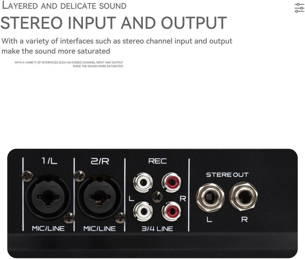 Alt view image 6 of 7 - COKYISS Audio Mixer, 4 Channel Multi-Functional Audio Mixer with Bluetooth Reverb Effect, Suitable for Home Studio Recording and Stage Performances