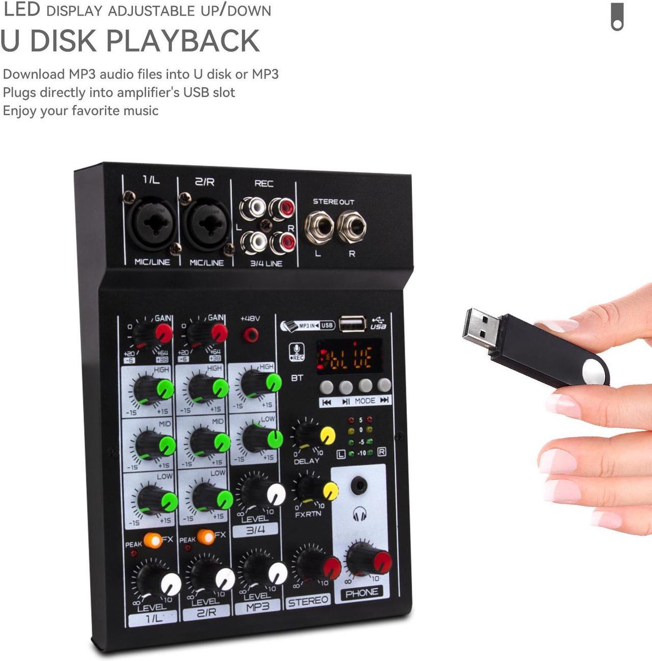 Alt view image 4 of 7 - COKYISS Audio Mixer, 4 Channel Multi-Functional Audio Mixer with Bluetooth Reverb Effect, Suitable for Home Studio Recording and Stage Performances