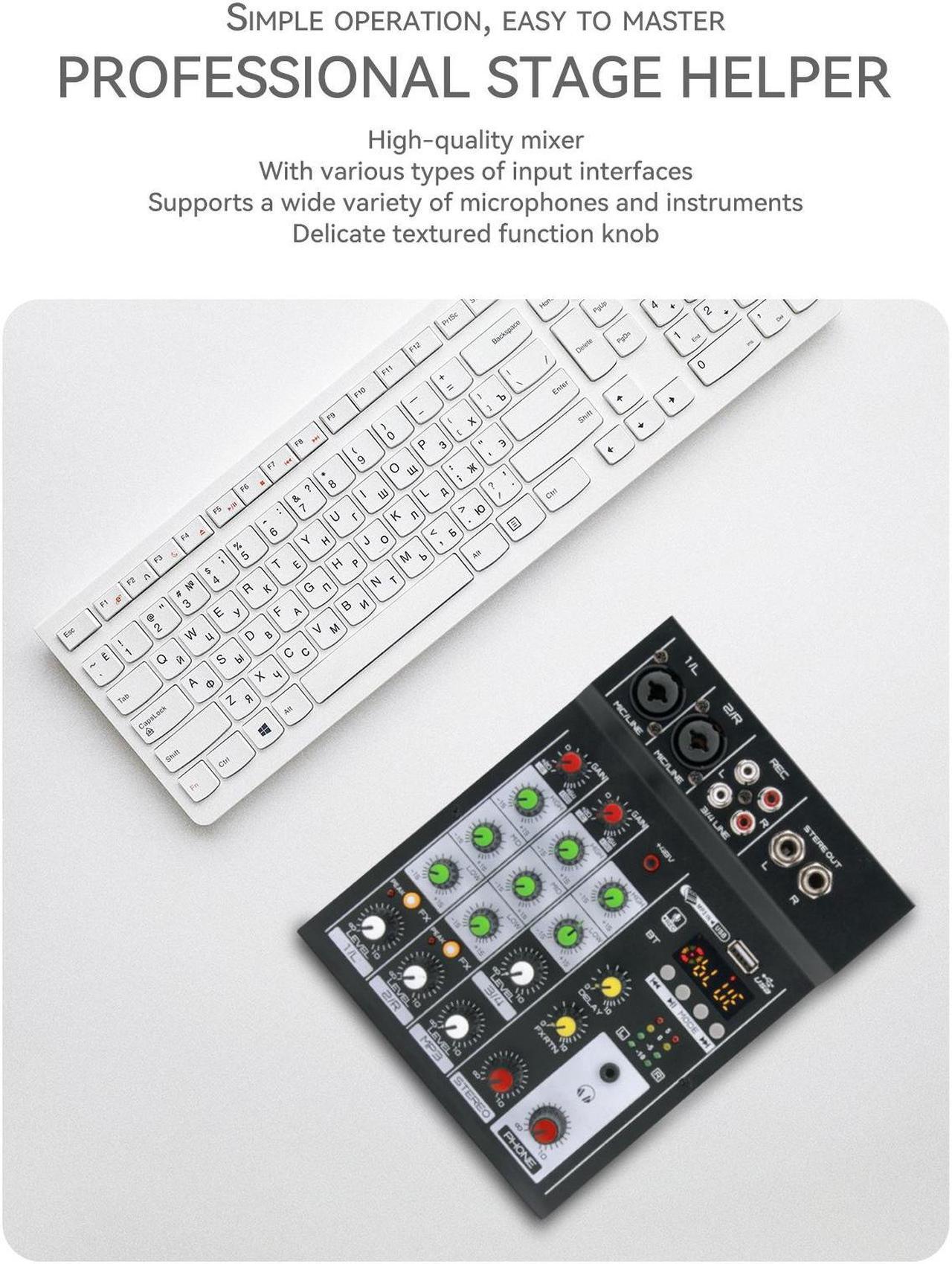 Alt view image 3 of 7 - COKYISS Audio Mixer, 4 Channel Multi-Functional Audio Mixer with Bluetooth Reverb Effect, Suitable for Home Studio Recording and Stage Performances