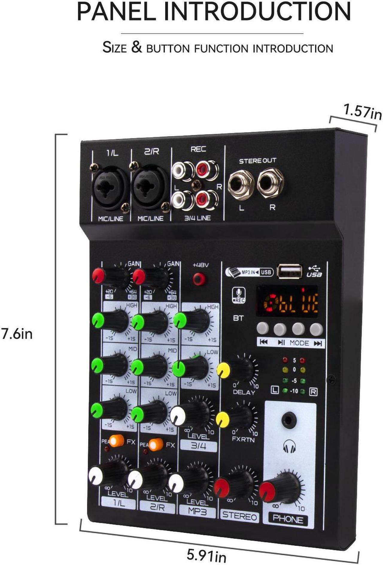 Alt view image 2 of 7 - COKYISS Audio Mixer, 4 Channel Multi-Functional Audio Mixer with Bluetooth Reverb Effect, Suitable for Home Studio Recording and Stage Performances