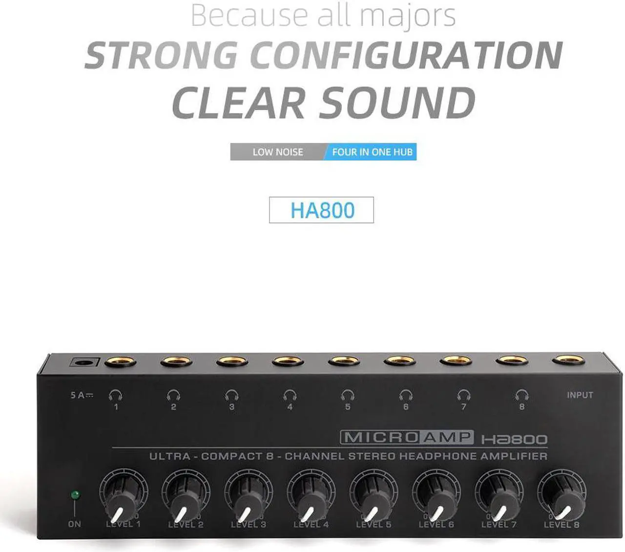 Alt view image 3 of 7 - COKYISS MICROAMP Ultra-Compact Headphone Amplifier 8-Channel Stereo Headphone Splitter HA800