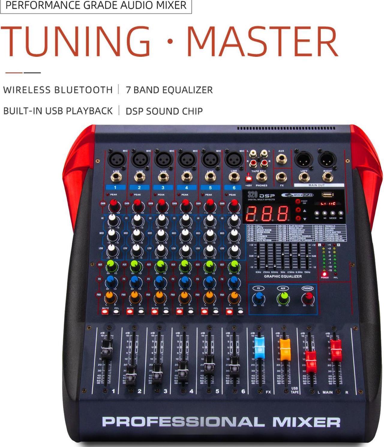 Alt view image 5 of 7 - COKYISS Professional 6-Way Mixer, Built-in Bluetooth with 99DPS Reverberation Effect, USB Playback Stage Performance, Integrated Mixer with Amplifier