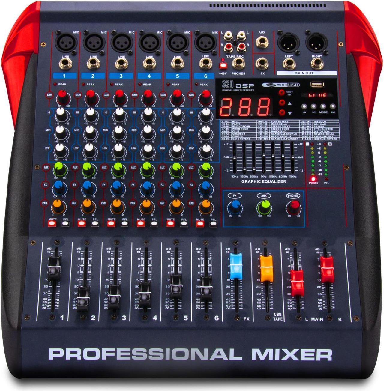 Main image of COKYISS Professional 6-Way Mixer, Built-in Bluetooth with 99DPS Reverberation Effect, USB Playback Stage Performance, Integrated Mixer with Amplifier