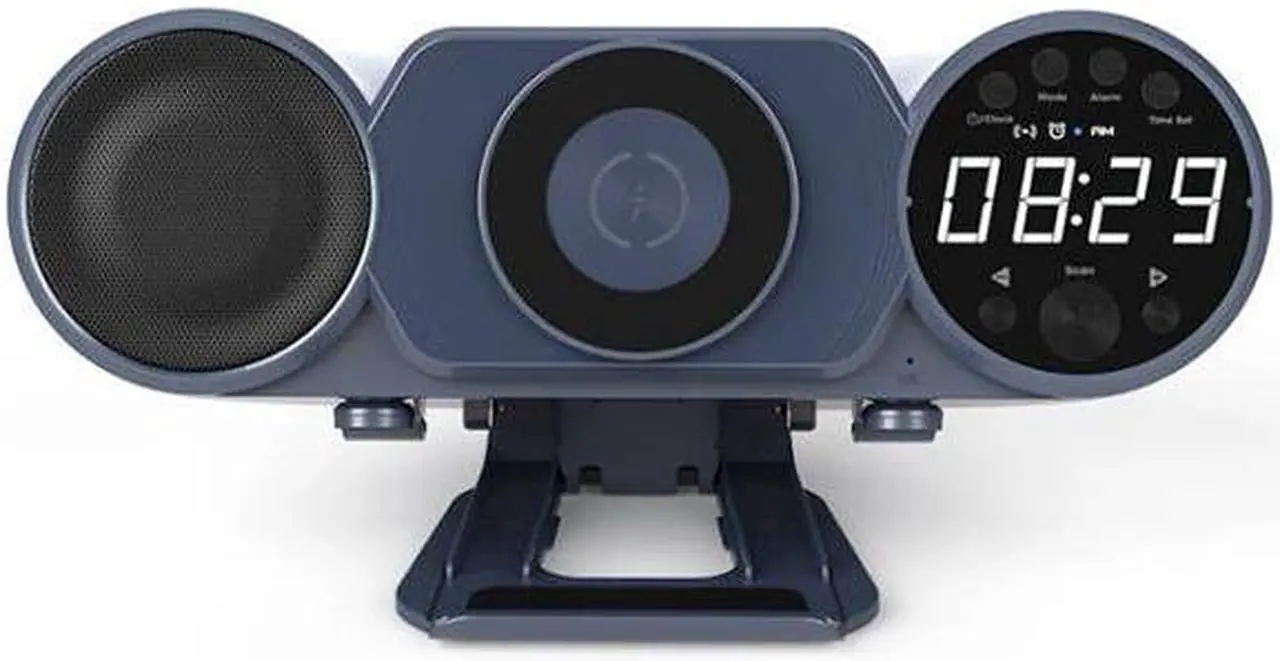 Alt view image 3 of 4 - Wireless Bluetooth Portable Speaker with 10W Wireless Charger,Clock,Speakerphone,FM Radio,RGB Light