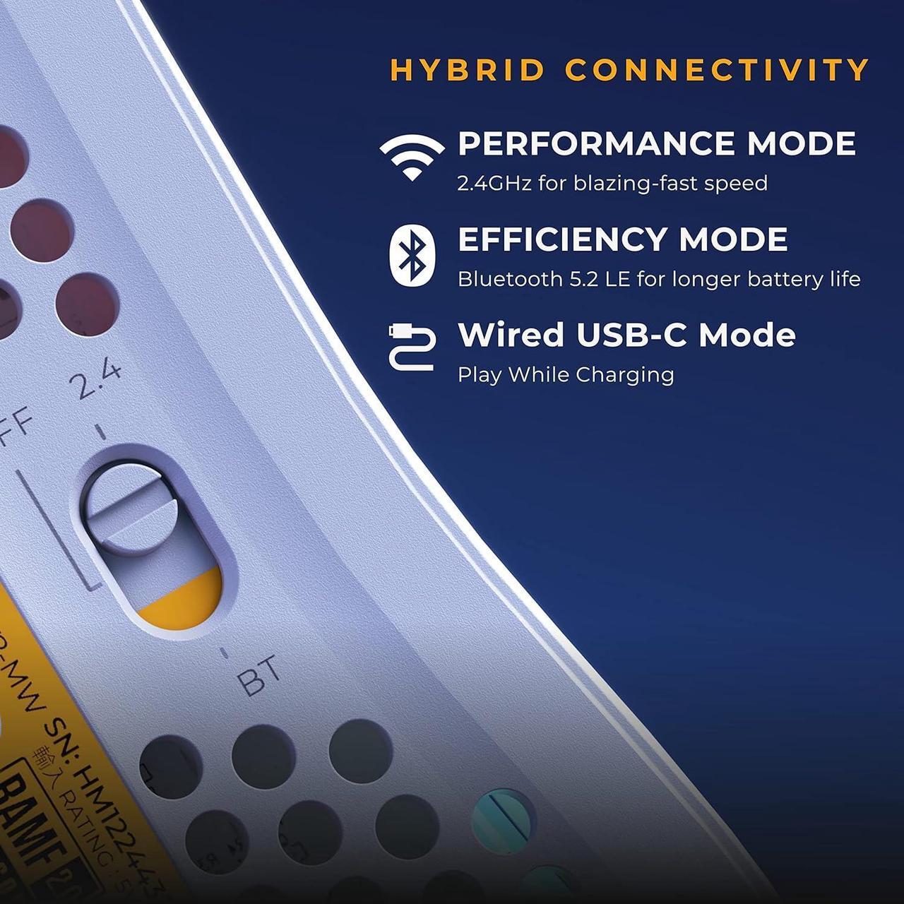 Alt view image 5 of 7 - Glorious Gaming Model O 2 Wireless Gaming Mouse - Hybrid 2.4GHz & Bluetooth Wireless, 68g Superlight, Long Battery Life, 26k BAMF 2.0 Sensor, RGB, Ambidextrous, 6 Buttons, PTFE Feet - White