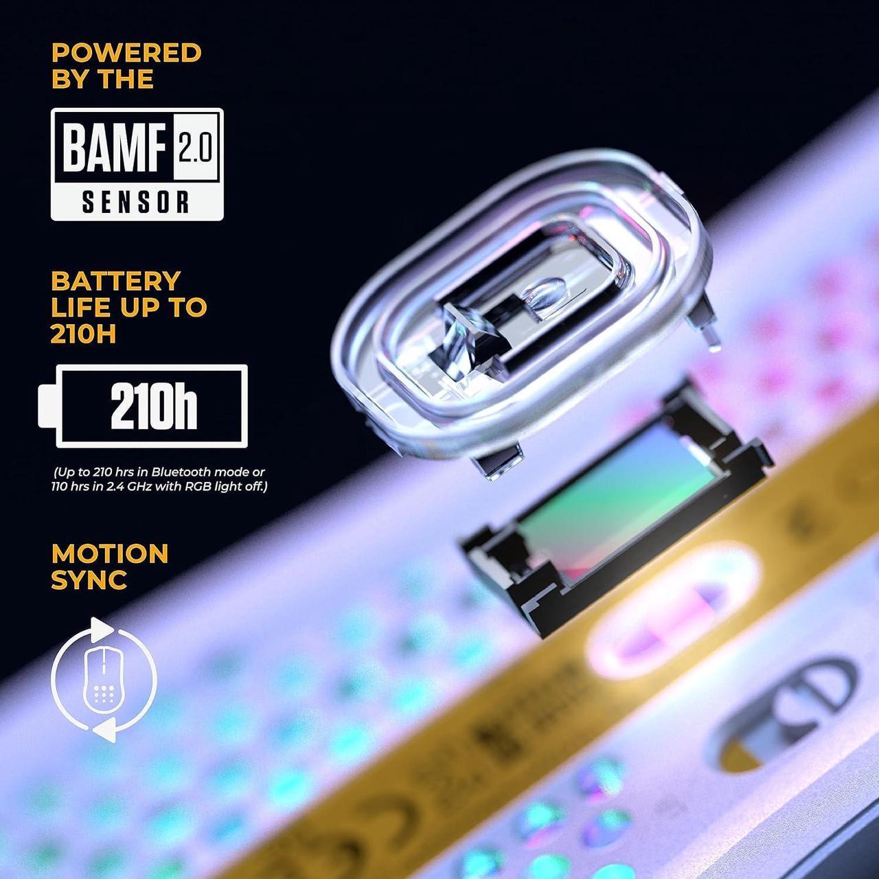 Alt view image 6 of 7 - Glorious Gaming Model O 2 Wireless Gaming Mouse - Hybrid 2.4GHz & Bluetooth Wireless, 68g Superlight, Long Battery Life, 26k BAMF 2.0 Sensor, RGB, Ambidextrous, 6 Buttons, PTFE Feet - White
