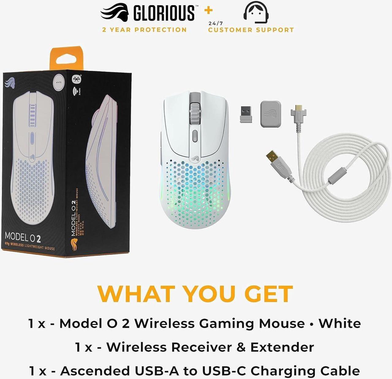 Alt view image 7 of 7 - Glorious Gaming Model O 2 Wireless Gaming Mouse - Hybrid 2.4GHz & Bluetooth Wireless, 68g Superlight, Long Battery Life, 26k BAMF 2.0 Sensor, RGB, Ambidextrous, 6 Buttons, PTFE Feet - White