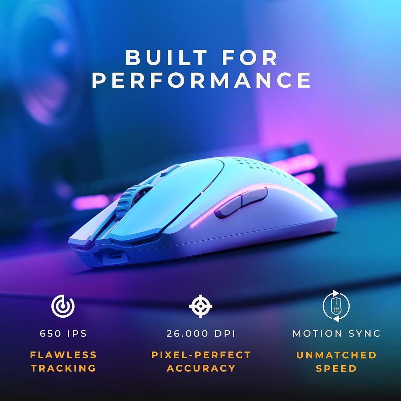 Alt view image 2 of 7 - Glorious Gaming Model O 2 Wireless Gaming Mouse - Hybrid 2.4GHz & Bluetooth Wireless, 68g Superlight, Long Battery Life, 26k BAMF 2.0 Sensor, RGB, Ambidextrous, 6 Buttons, PTFE Feet - White