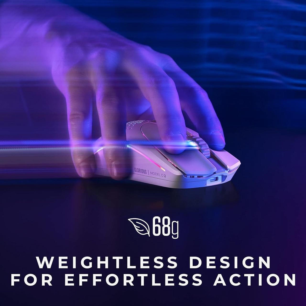 Alt view image 3 of 7 - Glorious Gaming Model O 2 Wireless Gaming Mouse - Hybrid 2.4GHz & Bluetooth Wireless, 68g Superlight, Long Battery Life, 26k BAMF 2.0 Sensor, RGB, Ambidextrous, 6 Buttons, PTFE Feet - White