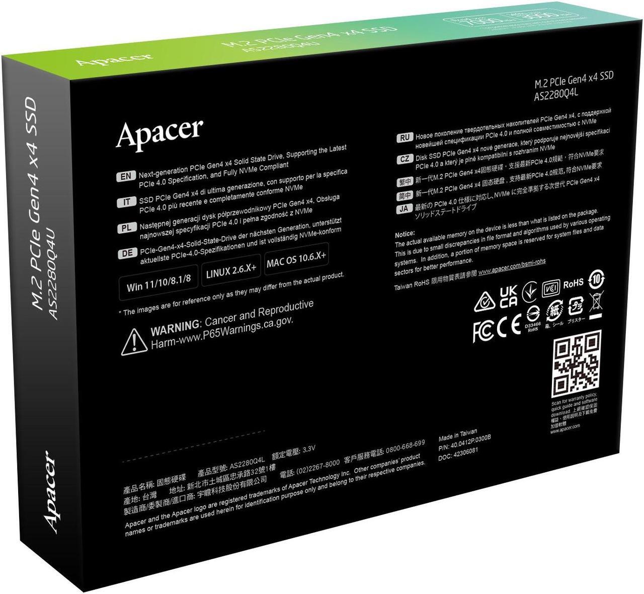Alt view image 4 of 5 - Apacer M.2 PCIe SSD Gen4 x4 2TB, Standard (Single) - 3D NAND