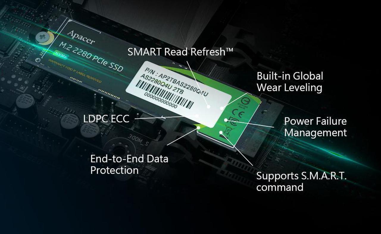 Alt view image 5 of 7 - Apacer AS2280Q4U M.2 PCIe Gen4 x4 Internal 1TB SSD - Free Heatsink, PS5 Compatibility (Single)