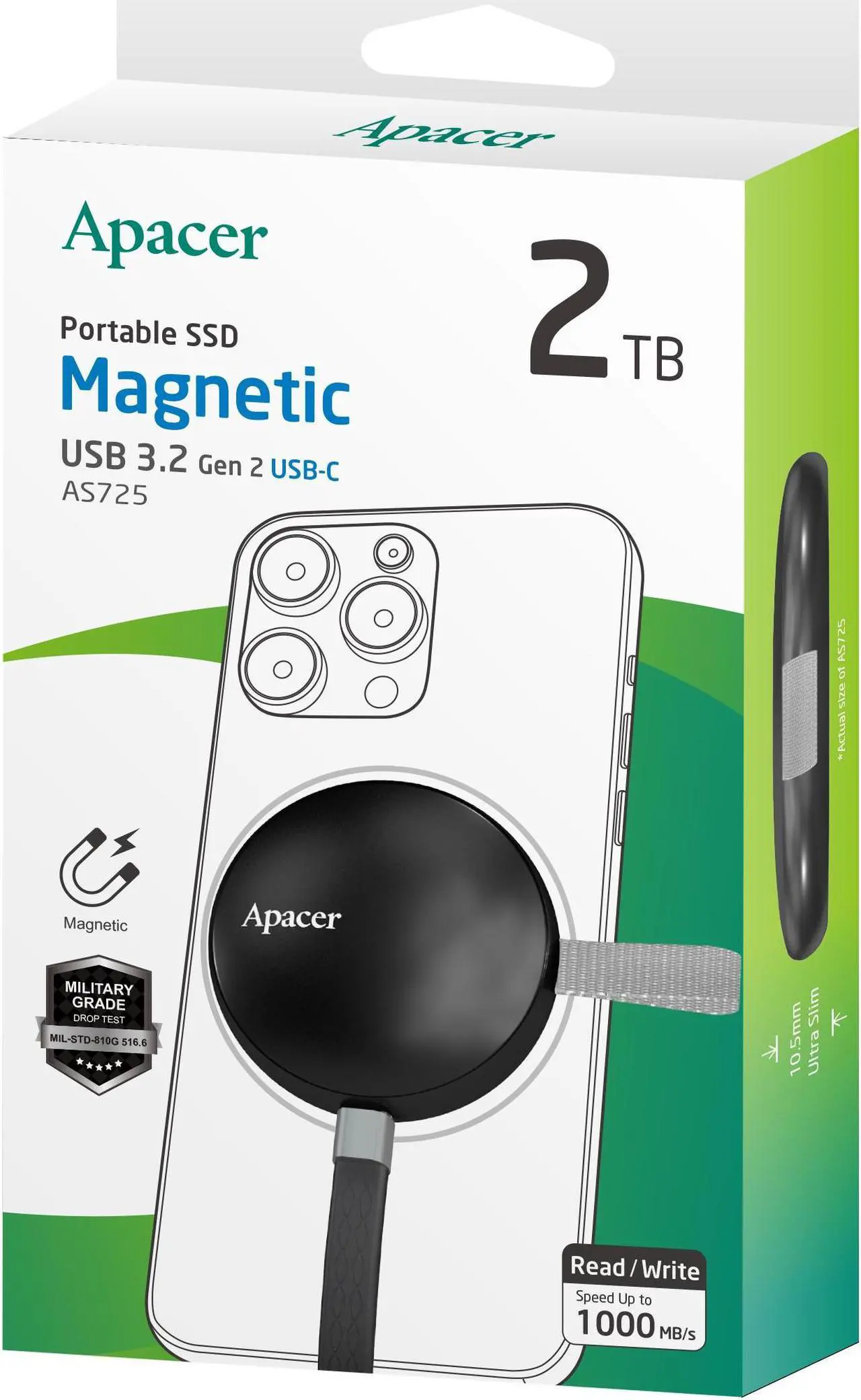 Alt view image 3 of 7 - Apacer Portable 1TB External Type-C USB 3.2 Gen 2 SSD/Storage. Magsafe compatible and up to 10Gbps for iPhone 15 and newer, PC, laptops, gaming, students, and professionals.
