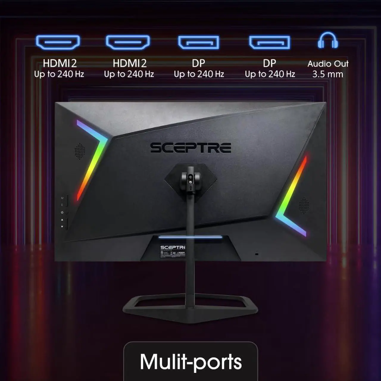 Alt view image 5 of 7 - Sceptre 27 inch 240Hz 1080p Gaming Monitor AMD FreeSync Premium HDMI DisplayPort, Height Adjustable Build-in Speakers Gunmetal Black 2021 (E275B-FWD240)