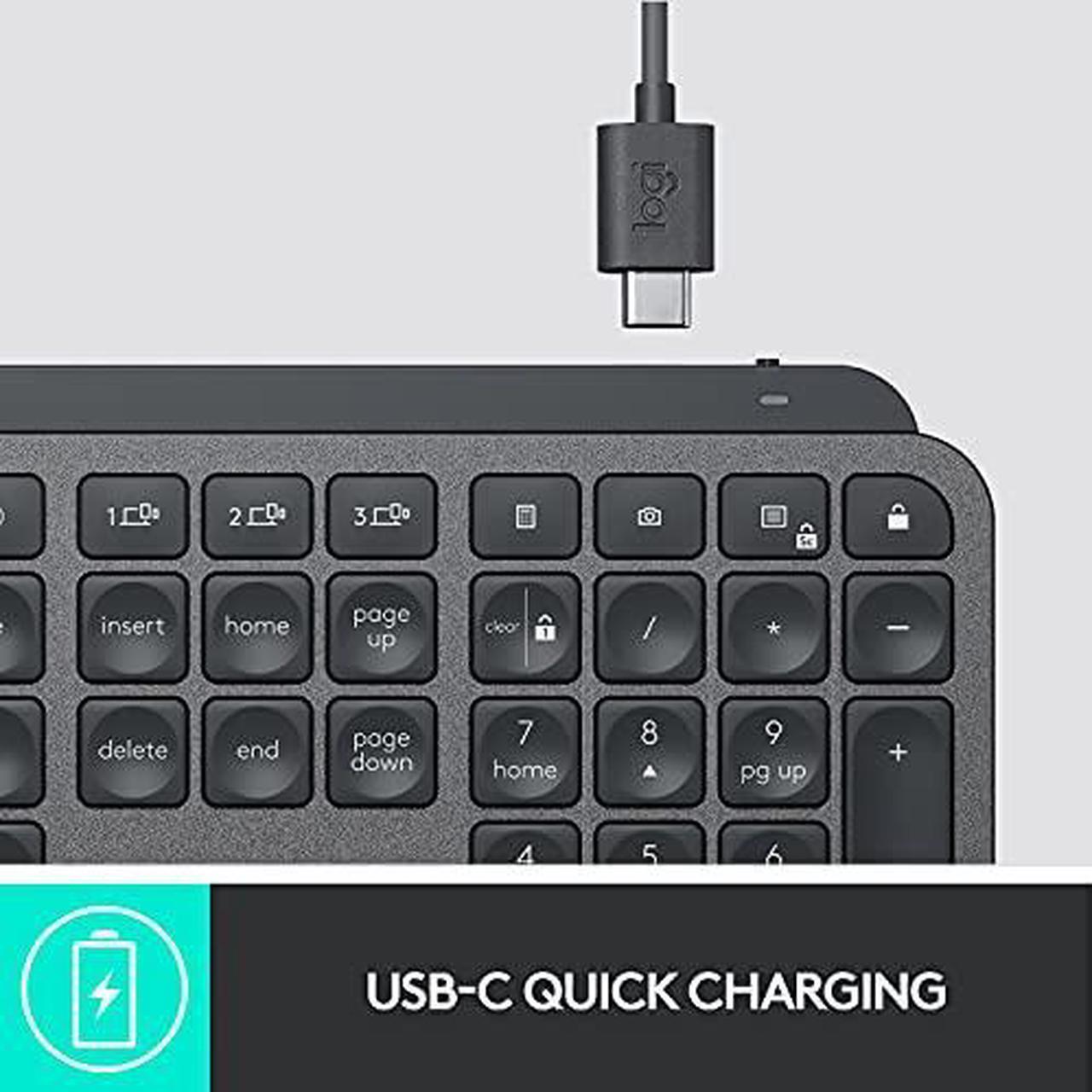 Alt view image 5 of 9 - Logitech MX Keys Advanced Wireless Illuminated Keyboard, Tactile Responsive Typing, Backlighting, Bluetooth, USB-C, Apple macOS, Microsoft Windows, Linux, iOS, Android, Metal Build - Graphite