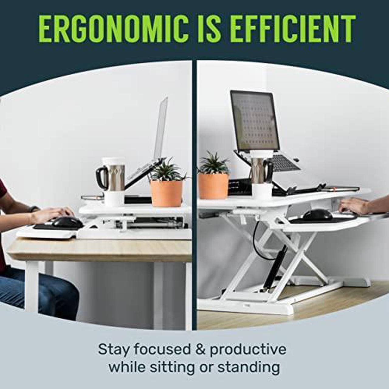 Alt view image 3 of 14 - Standing Desk Converter Computer Table: Stand Up Desk Riser - Sit Stand Desk - 37" Wide Dual Monitor Desktop for Standing Desks - Height Adjustable Desk Workstation Converts to a Standup Desk - White