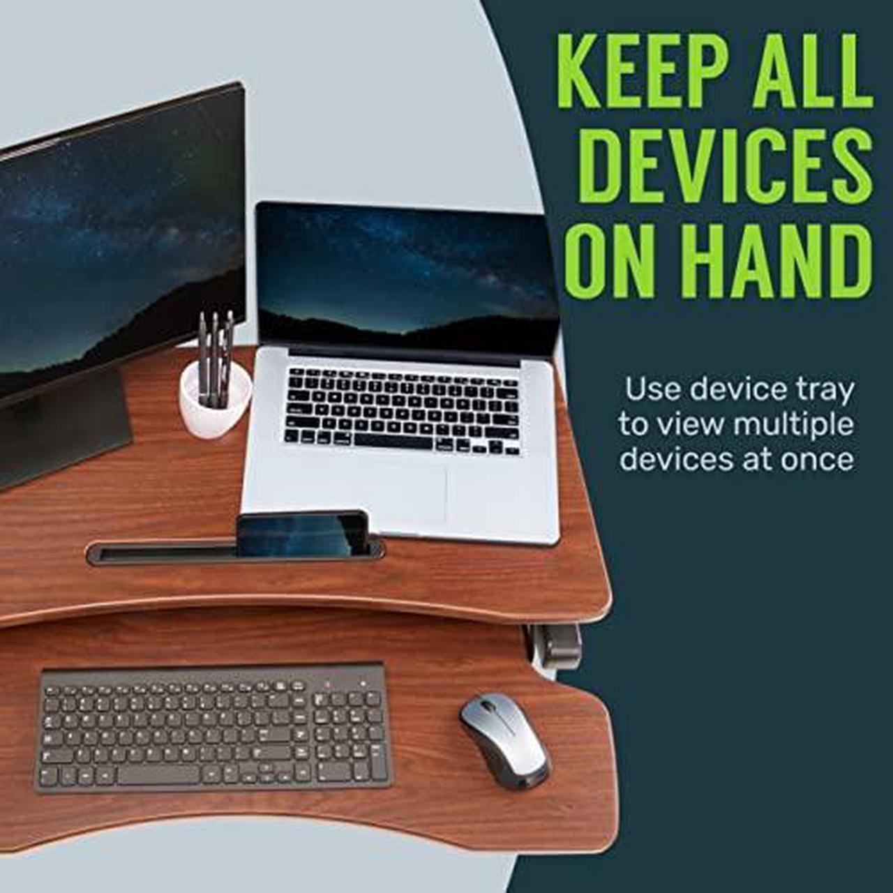 Alt view image 5 of 14 - Standing Desk Converter Computer Table: Stand Up Desk Riser - Sit Stand Desk - 37" Wide Dual Monitor Desktop for Standing Desks - Height Adjustable Desk Workstation Converts to a Standup Desk - White