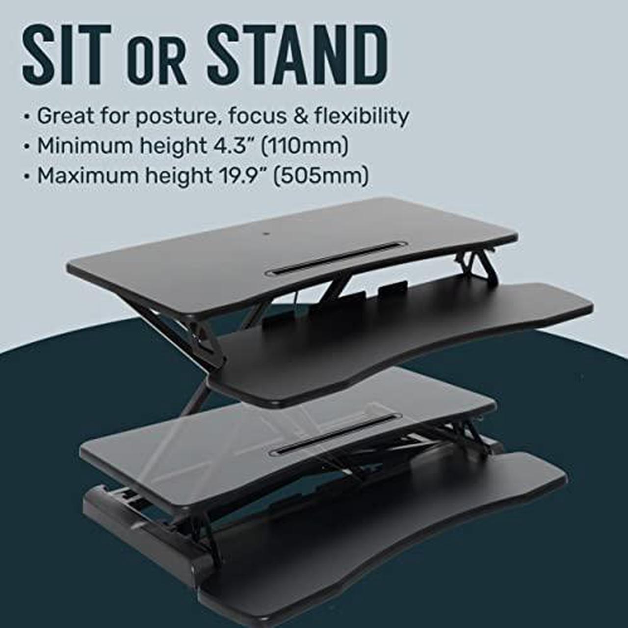 Alt view image 8 of 14 - Standing Desk Converter Computer Table: Stand Up Desk Riser - Sit Stand Desk - 37" Wide Dual Monitor Desktop for Standing Desks - Height Adjustable Desk Workstation Converts to a Standup Desk - White