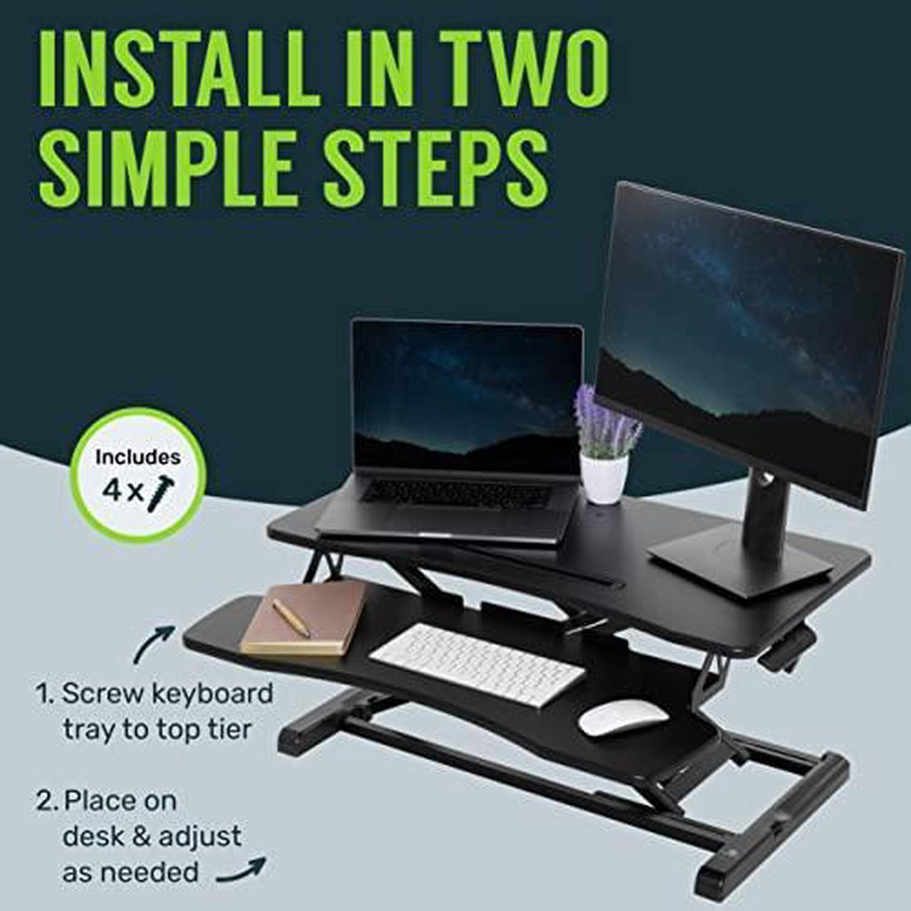 Alt view image 4 of 14 - Standing Desk Converter Computer Table: Stand Up Desk Riser - Sit Stand Desk - 37" Wide Dual Monitor Desktop for Standing Desks - Height Adjustable Desk Workstation Converts to a Standup Desk - White