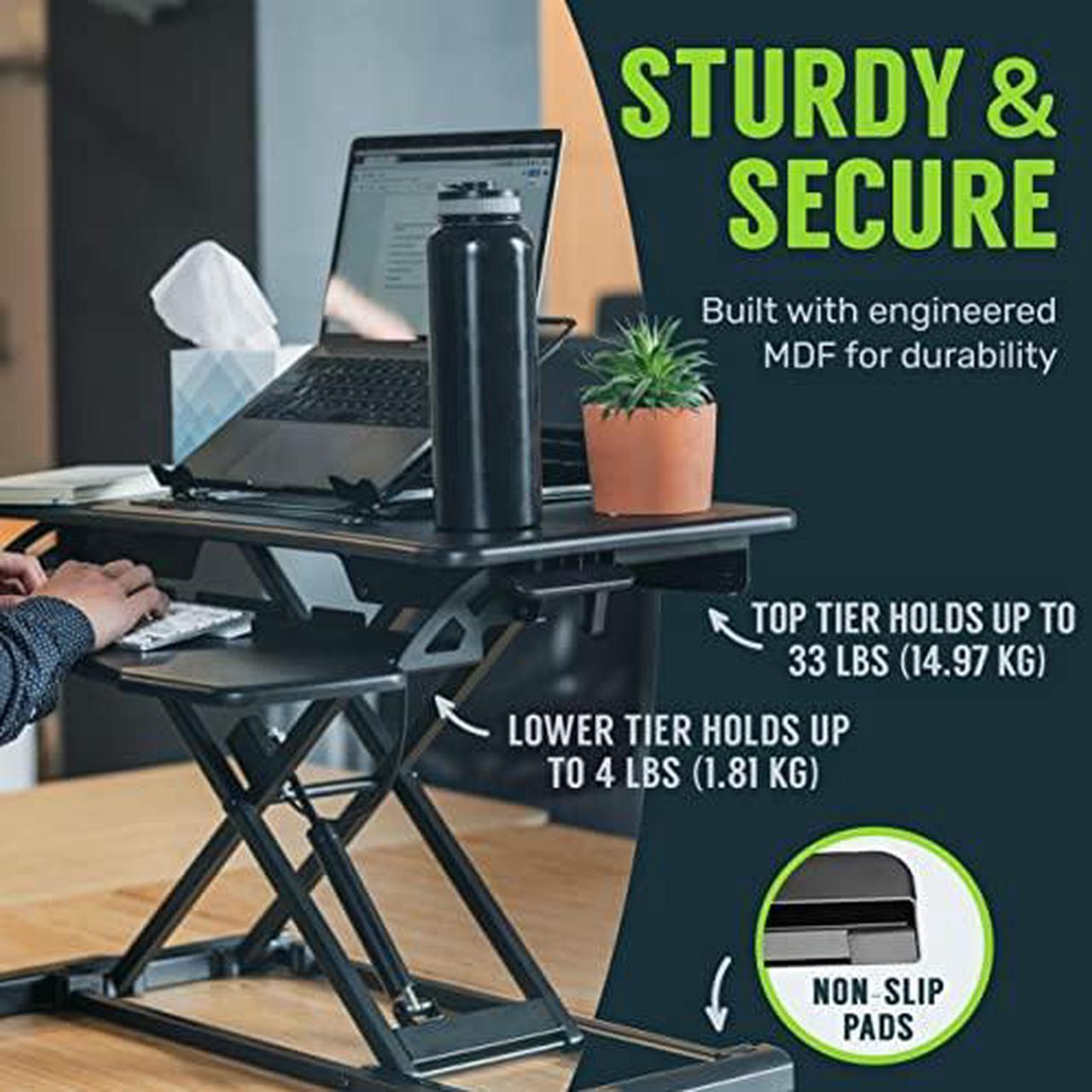 Alt view image 7 of 14 - Standing Desk Converter Computer Table: Stand Up Desk Riser - Sit Stand Desk - 37" Wide Dual Monitor Desktop for Standing Desks - Height Adjustable Desk Workstation Converts to a Standup Desk - White