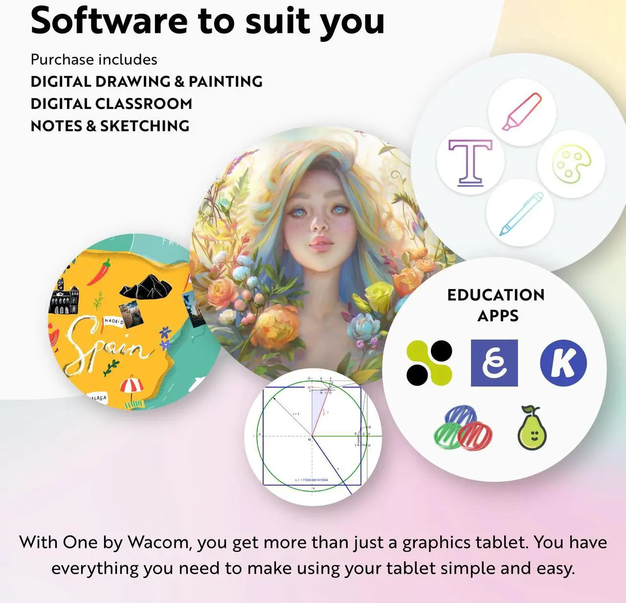 Alt view image 9 of 13 - One by Wacom Student Drawing Tablet for Windows PC, Mac and Certified Works with Chromebook, Medium (CTL672K1A)