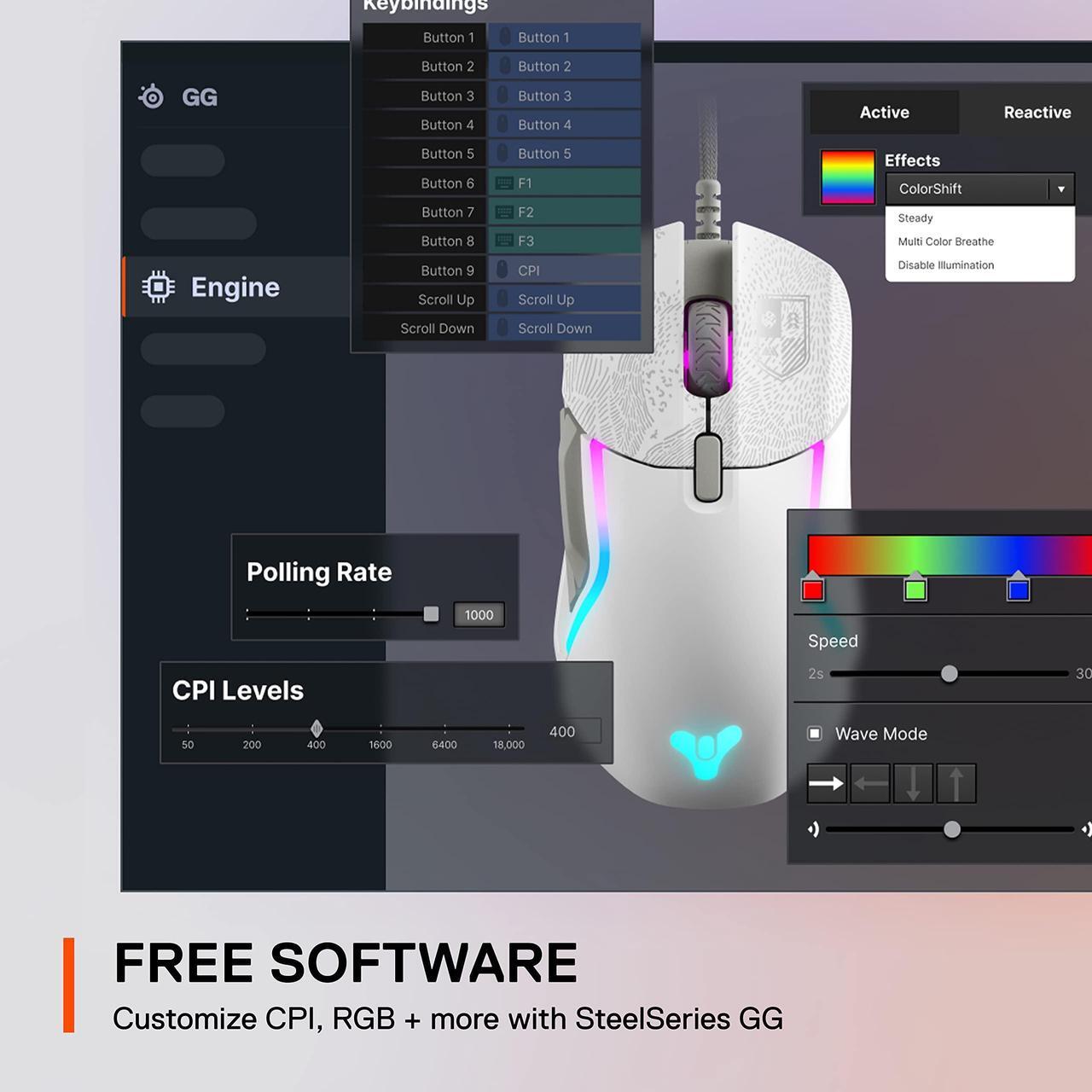 Alt view image 7 of 12 - steelseries rival 5 gaming mouse with prismsync rgb lighting and 9 programmable buttons - fps, moba, mmo, battle royale - 18,000 cpi truemove air optical sensor - destiny 2 limited edition design