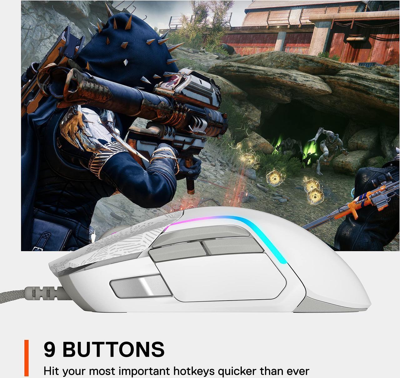 Alt view image 11 of 12 - steelseries rival 5 gaming mouse with prismsync rgb lighting and 9 programmable buttons - fps, moba, mmo, battle royale - 18,000 cpi truemove air optical sensor - destiny 2 limited edition design