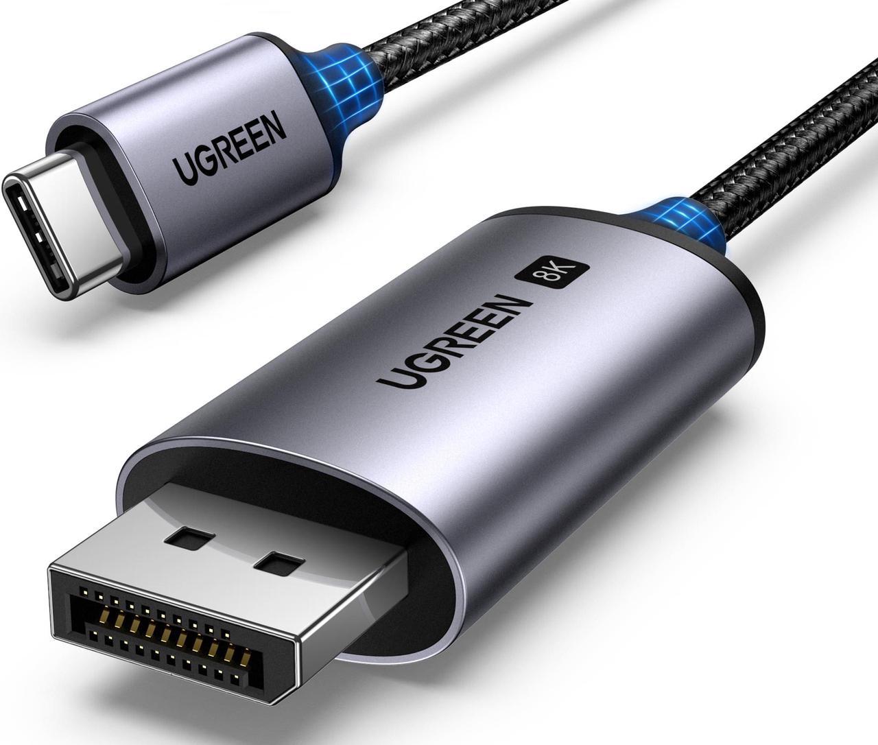 UGREEN USB C to DisplayPort 1.4 Cable 8K@60Hz 4K@240Hz Thunderbolt 4/3 to DisplayPort Cord USB C to DP 1.4 32.4Gbps Braided Compatible iPhone 15, MacBook Pro/Air, iPad, Mac Mini, Galaxy, XPS 17, 6.6FT