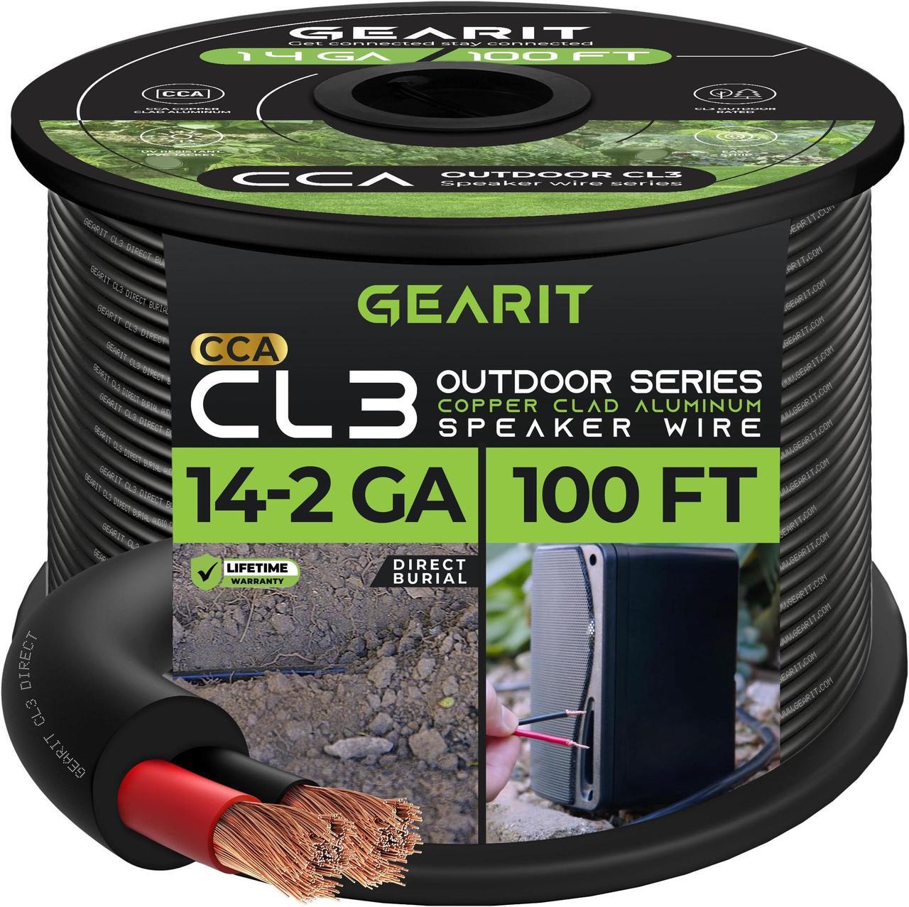 Alt view image 8 of 14 - GearIT 14 Gauge Outdoor Speaker Wire (100 Feet), Copper Clad Aluminum (CCA) for CL3 Direct Burial, Waterproof Jacket, Conduit, Underground, 100 Ft