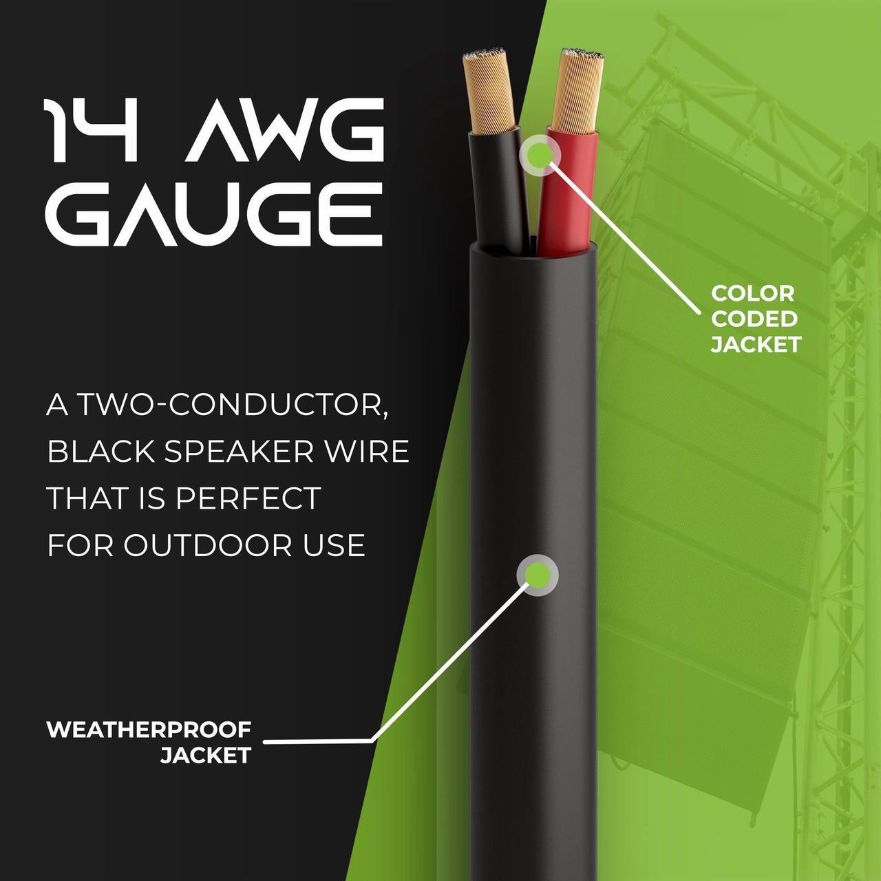 Alt view image 14 of 14 - GearIT 14 Gauge Outdoor Speaker Wire (100 Feet), Copper Clad Aluminum (CCA) for CL3 Direct Burial, Waterproof Jacket, Conduit, Underground, 100 Ft