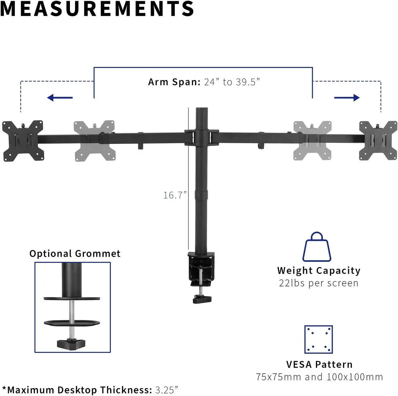 Alt view image 12 of 15 - VIVO Telescoping Dual Ultrawide 27" to 38" Monitor Heavy Duty Desk Mount Stand