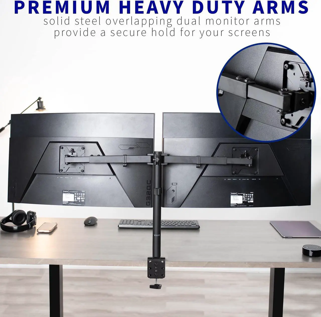 Alt view image 11 of 15 - VIVO Telescoping Dual Ultrawide 27" to 38" Monitor Heavy Duty Desk Mount Stand