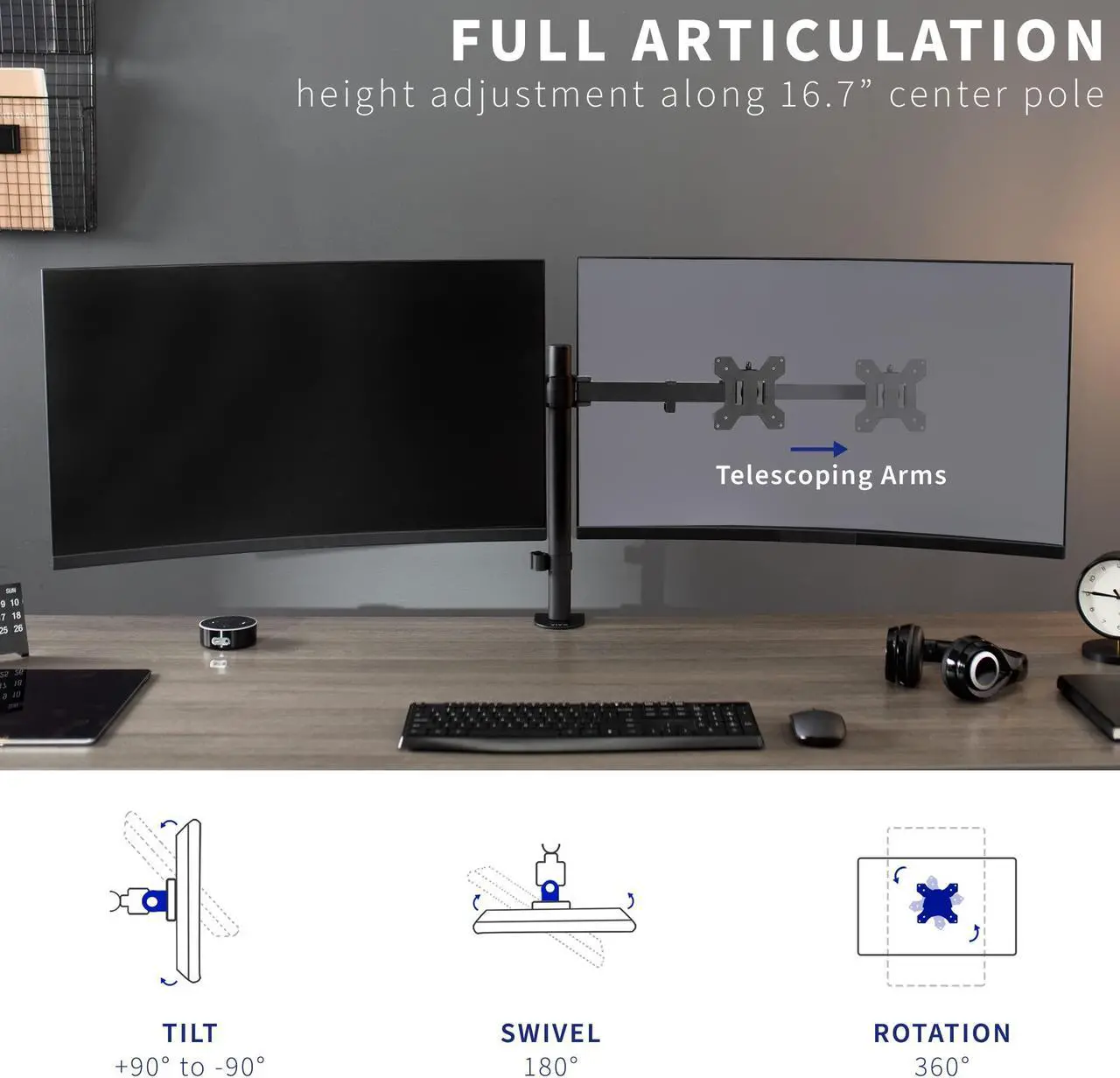 Alt view image 14 of 15 - VIVO Telescoping Dual Ultrawide 27" to 38" Monitor Heavy Duty Desk Mount Stand