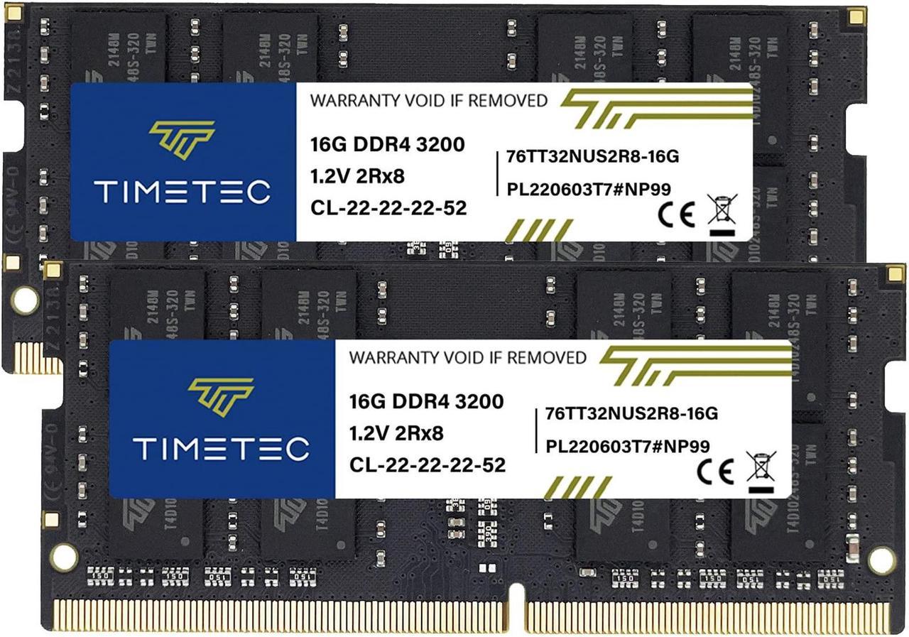 Timetec 32GB KIT(2x16GB) DDR4 3200MHz (DDR4-3200) PC4-25600 Non-ECC Unbuffered 1.2V CL22 2Rx8 Dual Rank 260 Pin SODIMM for AMD and Intel Gaming Laptop Notebook PC Computer Memory RAM Module Upgrade