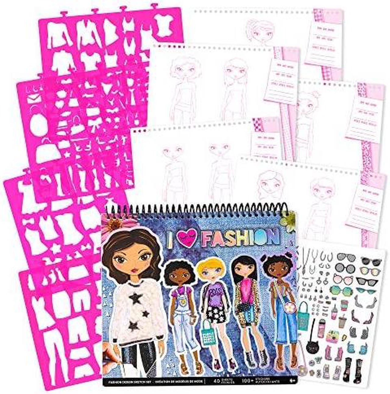 Fashion Angels I Love Fashion Sketch Portfolio for Kids - Fashion Design Sketch Book for Beginners, Fashion Sketch Pad with Stencils and Stickers for Kids 6 and Up