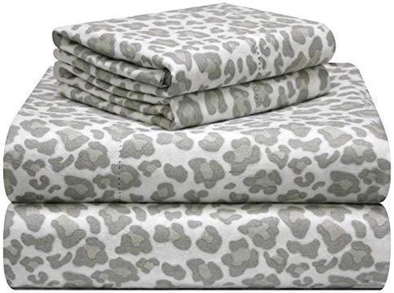 Pointehaven 180 GSM Velvet Feel Luxury Cotton Printed Flannel Sheet Set, Cal King, Leopard