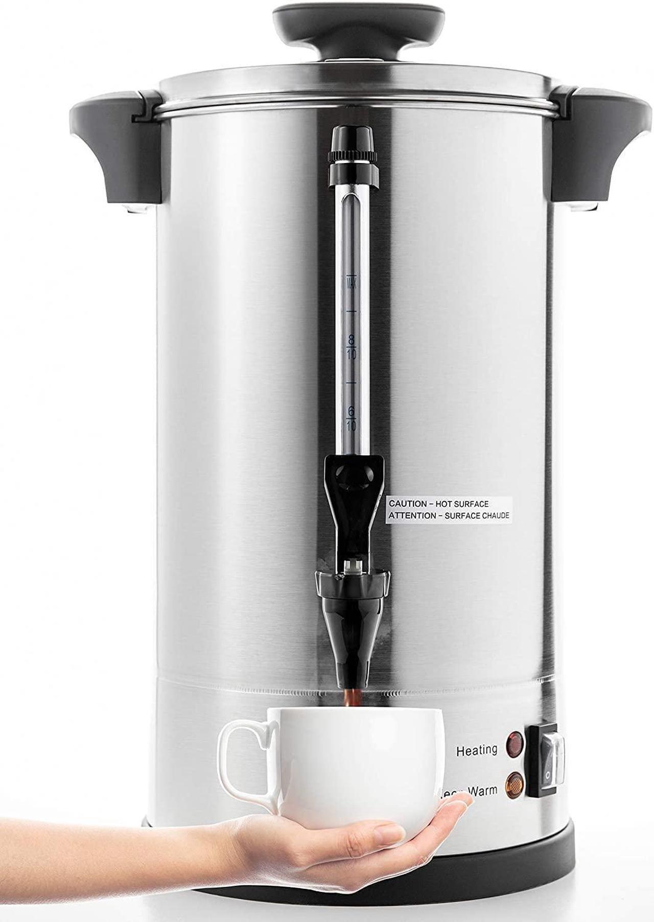 SYBO 2024 Upgrade SR-CP100B Commercial Grade Stainless Steel Percolate Coffee Maker Hot Water Urn for Catering, 100-CUP 16 L, Metallic