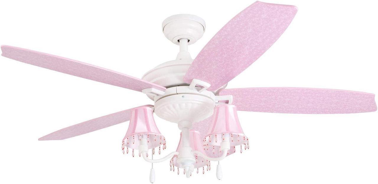 Prominence Home 41111-01 Addy 48" Pink Ceiling Fan, Chandelier Lamp Shades Dusty Rose/Blushing Glow Blades, Classic White