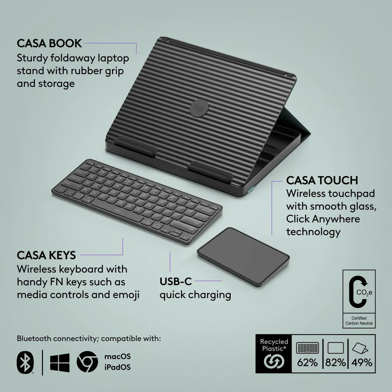 Alt view image 19 of 20 - Logitech Casa Pop Up Desk Work From Home Kit with Laptop Stand (CLASSIC CHIC)