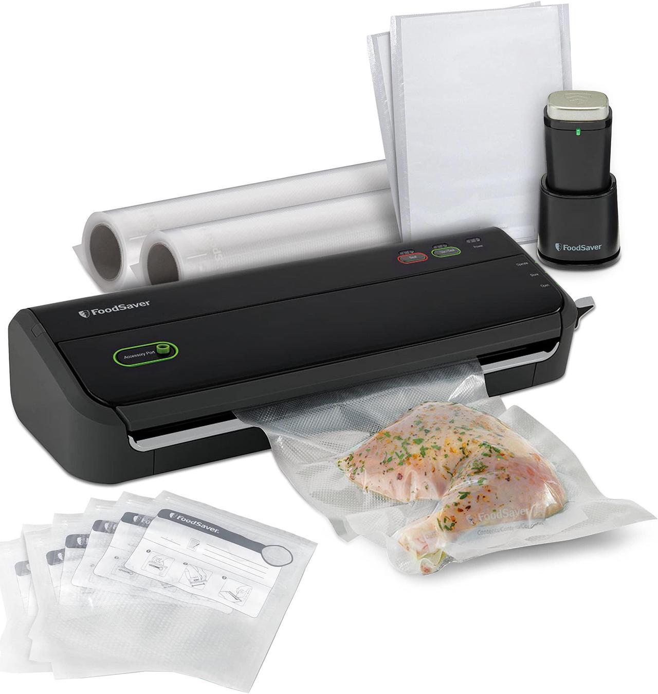 FoodSaver Vacuum Sealing Machine Starter Kit with Vacuum Seal Storage Bags and Rolls | Black | FM2010