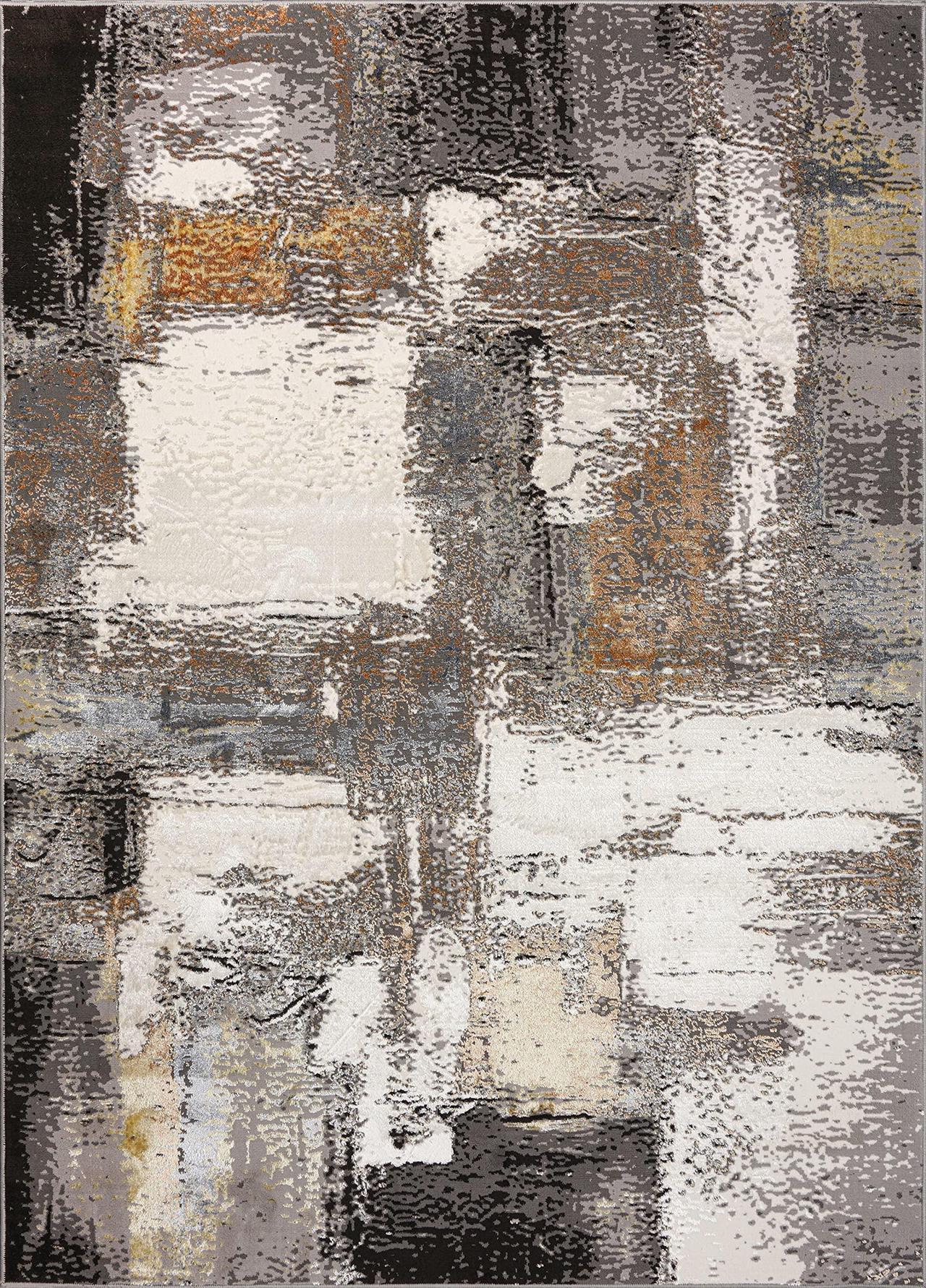 La Dole Rugs Cream Copper Gold Grey Metalic Rustic Abstract Patches Pattern Area Rug for Living Room Bedroom Dining Kitchen 6'7"x9'6"