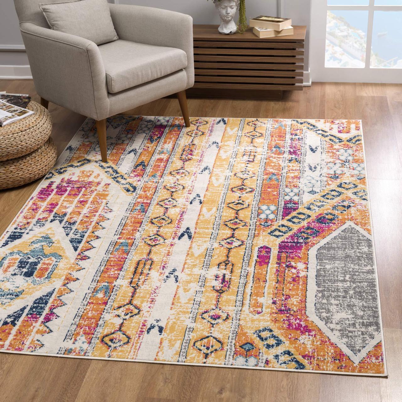 Rug Branch Savannah 9' x 12' (9'2" X 12'5") Boho Indoor Area Rug, Modern, Yellow Beige - Living Room, Bedroom, Dining Room, and Kitchen